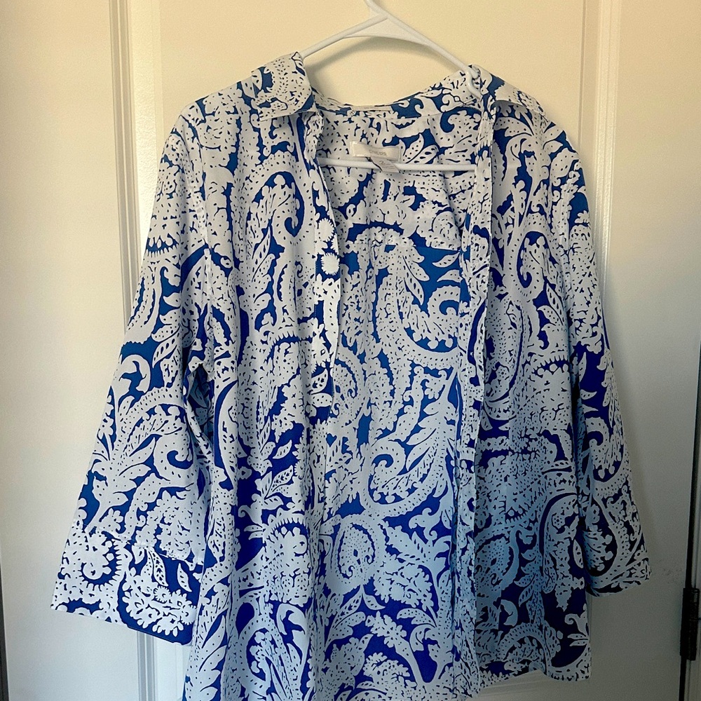 Chico's Navy and White Floral Shirt